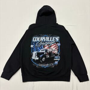 Courville's Garage Black Hoodie Size Med Cool Y2K 90's CAT Cummins Trucker